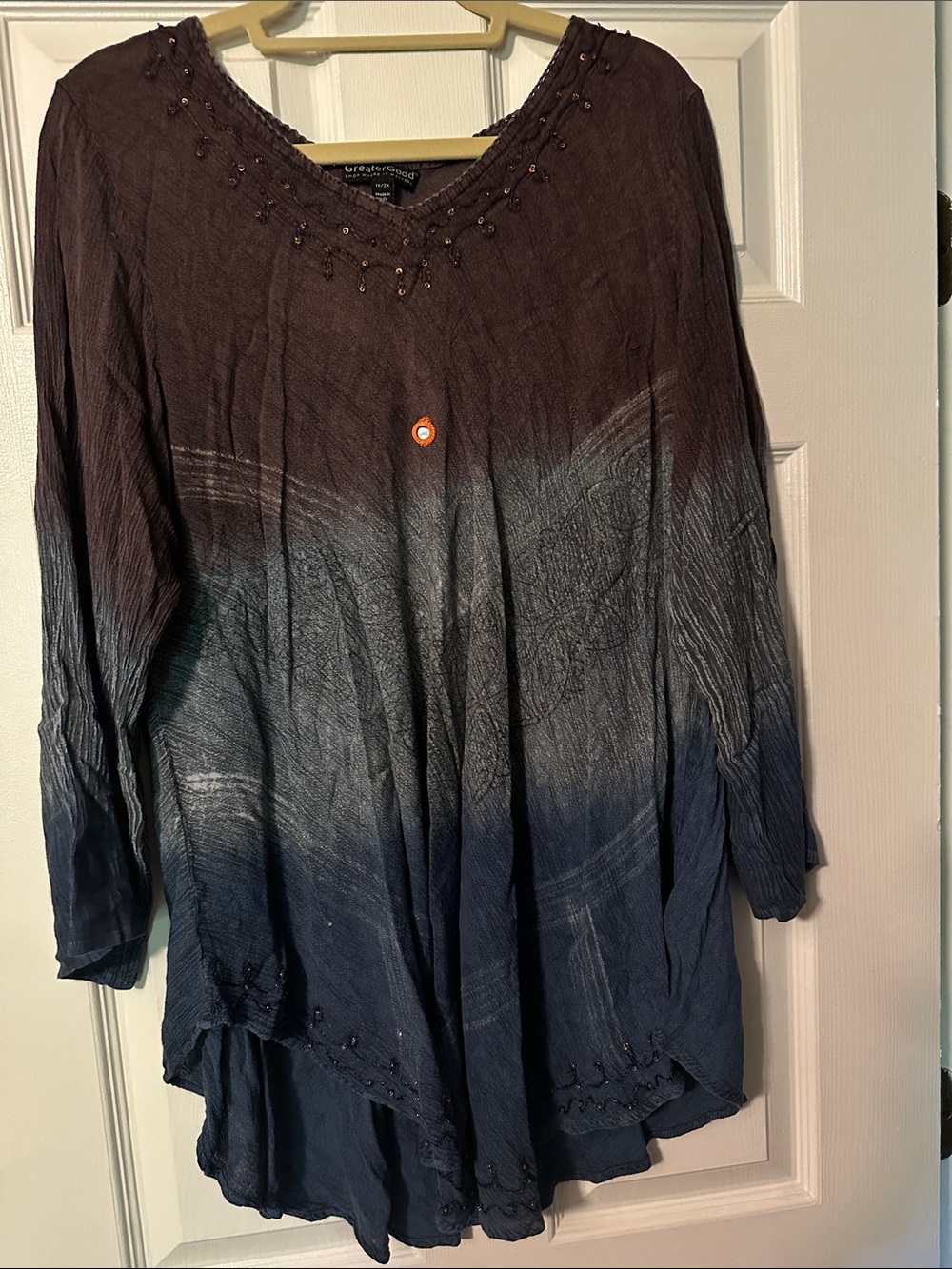 Grace Elements Brown to Blue Ombre Beaded V-Neck Tunic